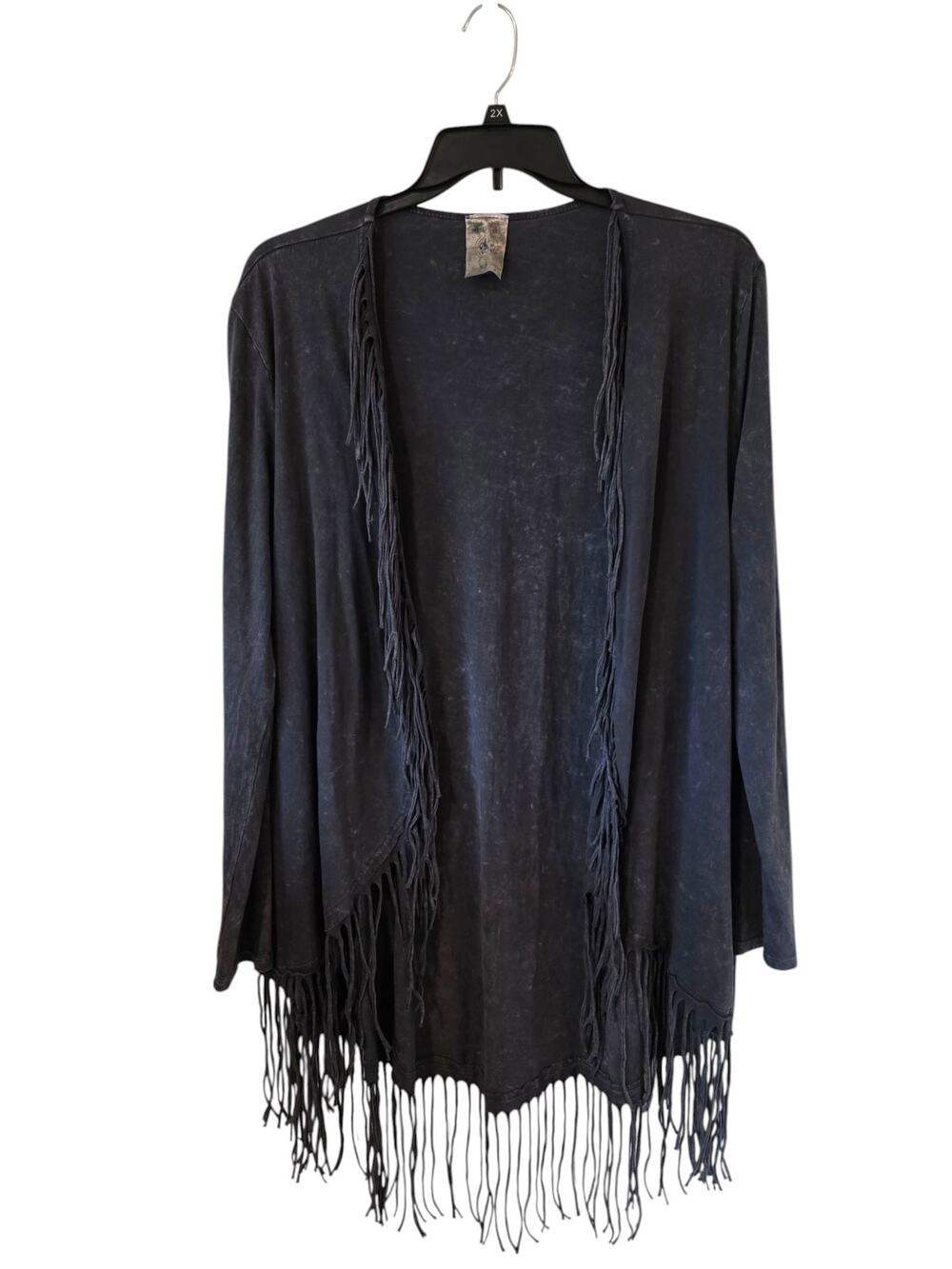 Vocal Womens Mineral Wash Open Front Fringe Cardigan Size XL Dark gray
